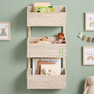 Meilleure vente paniers de rangement en rotin blanc lavé couleur tenture murale paniers en osier étagère à livres enfants OEM de l'usine du Vietnam - Product Image 1