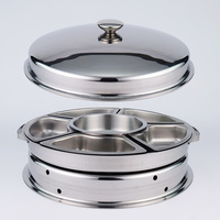 Edelstahl Rotierender Chafing Dish mit 6 Fächern, Runder Drehbarer Buffet-Speisenwärmer mit Deckel, Hotel-Catering Servierpfanne