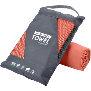 Microfibre de feuille de pluie personnalisée parfaite pour le voyage, le sport, le fitness, la transpiration, séchage rapide, serviettes de sport absorbantes avec sac en filet