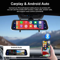 SUNWAYI 9,66 ''IPS Pantalla táctil Lente Dual 2K Dash Cam WIF Navegación GPS Espejo de coche DVR Inalámbrico Carplay Android Auto BT AI Voice