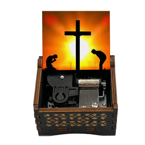 Canciones de música cristiana de madera tallada antigua Amazing Grace Cajas musicales Regalos únicos - Product Image 1