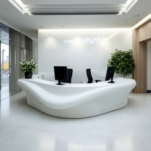 Mostrador de Recepción Ovalado Moderno con Forma de Ola, Superficie Sólida Brillante, Muebles de Oficina Minimalistas para Uso Comercial - Product Image 1