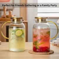 Pichet à eau en verre borosilicaté de 68 oz 2 litres, poignée de couvercle en acier inoxydable, design côtelé classique écologique pour le thé