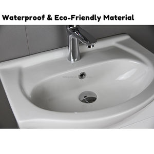 Meuble-lavabo autoportant blanc moderne avec vasque <span class=keywords><strong>en</strong></span> céramique incurvée intégrée, armoire de rangement à double porte pour petite salle de bain - Product Image 2