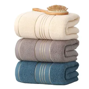 Custom Logo Large Luxury Hand Face Towel Soft Golden Satin Dobby Cotton Bath Towels Set