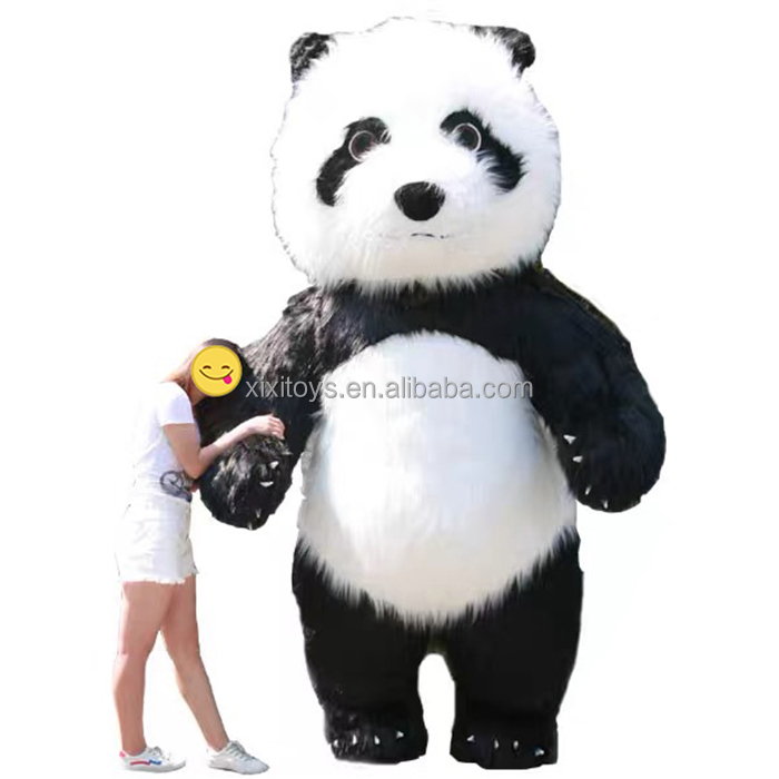 Custom stage performance adult wearable inflatable walking plush panda cartoon mascot costume for party