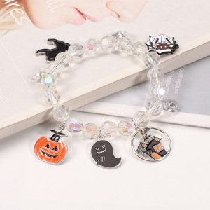 กำไลข้อมือฮาโลวีนสุดเก๋พังค์ฟักทองผีค้างคาวจี้ประดับด้วยลูกปัดสร้อยข้อมือเครื่องรางสายรัดข้อมือสำหรับอุปกรณ์งานเลี้ยง - Product Image 4