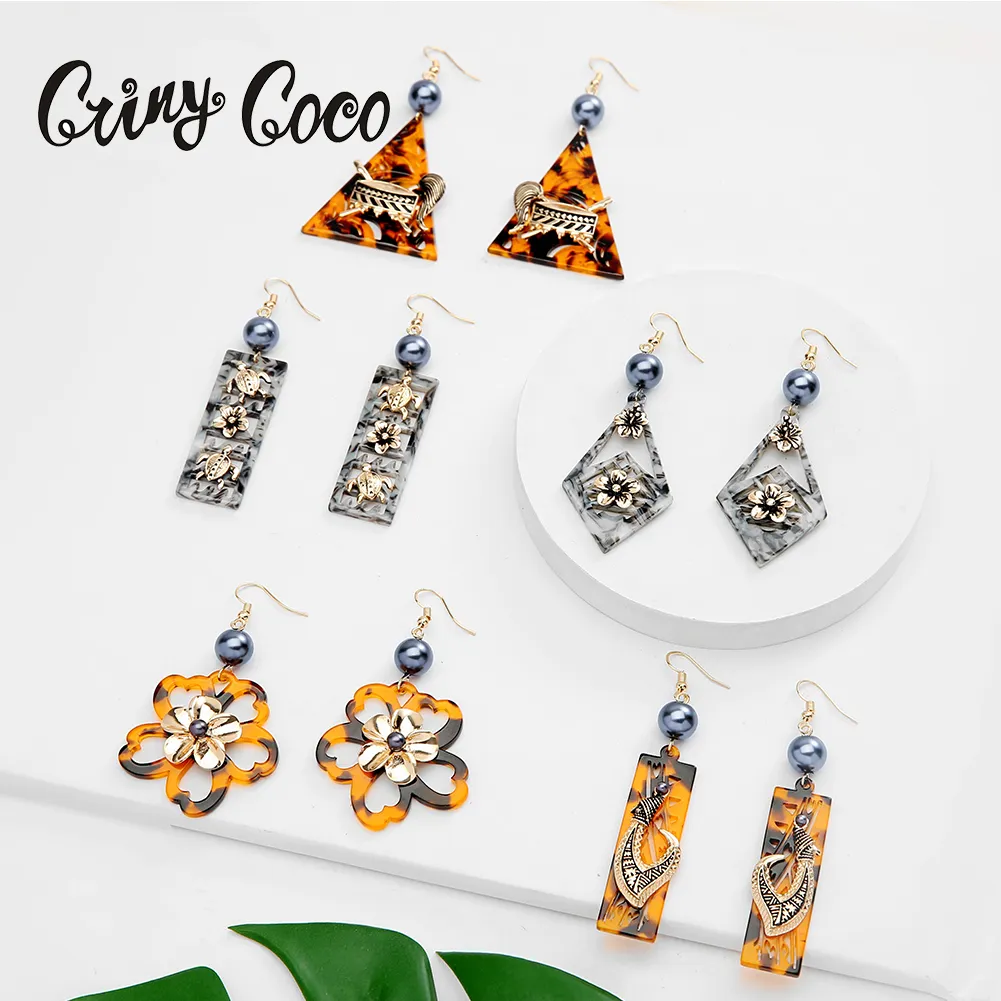 Cring CoCo Holiday Simple Yellow Pearl Flower Vintage Hawaiian Polynesian jewelry wholesale Earrings Acrylic Boho