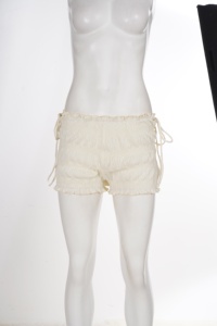 Women's Cream Smocked Tie Side Shorts, <b>Elastic</b> High Waist Ruffle Hem Casual Shorts for Summer Beach Vacation - Product Image 2