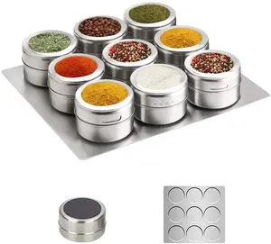 12 Pcs Stainless Steel seasoning cans storage Containers Condiment Tins box BBQ Spice Rack Set with Magnetic Spice Jars