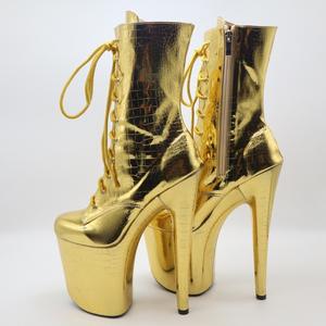 Femmes 20cm jaune serpent motif court discothèque modèle bottes Super haut talon pôle chaussures de <span class=keywords><strong>danse</strong></span> hiver fermeture éclair bottine - Product Image 1