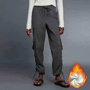 <span class=keywords><strong>Salopette</strong></span> décontractée chaude en velours pour femmes automne/hiver pantalon de fitness à cordon avec couverture des pieds coupe ample - Product Image 2