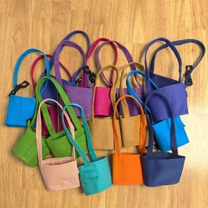 Foldable Canvas Milk Tea Coffee Cup Sleeves with Hook Colorful <b>Portable</b> Tote Bag Hand-held Beverage Sleeve Direct Supply - Product Image 1