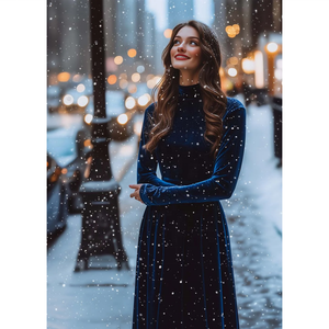 <span class=keywords><strong>ชุด</strong></span>เดรสยาวทรงเอสำหรับผู้หญิง ผ้ากำมะหยี่สำหรับฤดูหนาว คอวี เหมาะสำหรับงานปาร์ตี้ เอวเข้ารูป ป้องกันไฟฟ้าสถิตย์ ดีไซน์วินเทจ - Product Image 3