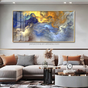 Blue Gold Cloud Canvas Modern Fantasy large crystal porcelain abstract framed art glass wall art painting for living room - Product Image 5