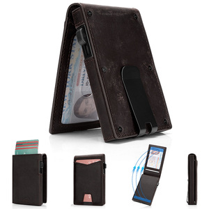 Bi-Fold Leather <b>Wallet</b> Men's Card Holder Black Coffee Color Retro Style With <b>Metal</b> Clip And ID Window - Product Image 1