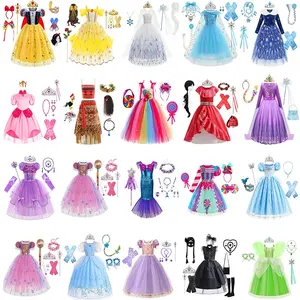 2024 robe filles fantaisie Elsa Anna neige Belle princesse robe Costume up Cosplay fête d'anniversaire enfants Polyester Opp sac 2 pièces
