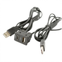 Câble d'extension USB Type-C pour montage sur tableau de bord, double port, charge rapide 3A, adaptateur pour panneau de voiture, système audio multimédia et d'infodivertissement