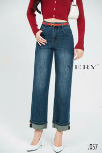 Jeans pour femmes bouclés jambe droite Jeans femmes taille haute minceur Stretch Pipe Pantalon à vendre - Product Image 6