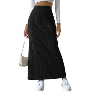 Vente en gros de vêtements pour femmes sur mesure OEM de haute qualité, mode automne-hiver, jupe longue simple à rayures, style décontracté, coupe évasée - Product Image 5
