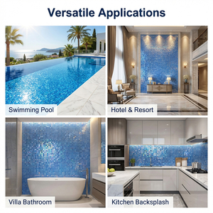 <span class=keywords><strong>Mosaico</strong></span> de Vidrio Cristal Iridiscente para Piscina en Verde Agua, Blanco y Azul a Precio de Mayoreo para Exteriores - Product Image 4