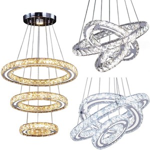 Lustre moderne en acier inoxydable avec pendentif en cristal, LED blanc chaud 3500K, dimmable, télécommande, pour salon et salle à manger - Product Image 6