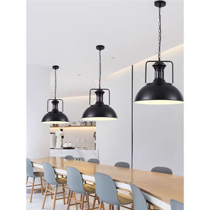 Lámpara colgante retro negra redonda E27, lámpara incandescente para restaurante, barra de bar, accesorio de iluminación comercial - Product Image 5