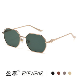 Lunettes de soleil polygonales en métal Yingtai, monture dorée, protection UV400, unisexes, tendance - Product Image 3
