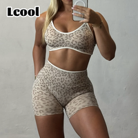 Set Olahraga Lcool Baru, Elastis, untuk Lari, Gym, Fitness, Yoga, Motif Leopard, 2 Potong, dengan Desain Butt Lift Seamless