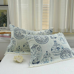 New Design Plush Fuzzy Cozy Soft Customised Cotton <b>Blue</b>-Dyed Gauze Series Painting Style Sofa Bed Cover - Product Image 4