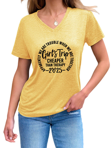 T-shirt oversize personnalisable pour femme - Chic décontracté, col en V, coupe ample, tendance streetwear - Product Image 5