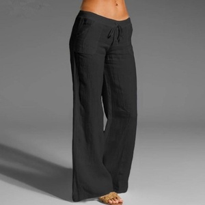 Pantaloni Yoga Svasati da <span class=keywords><strong>Donna</strong></span> in Cotone <span class=keywords><strong>Lino</strong></span>, Stile Casual Europeo Americano, Vita Media, Arricciati, Morbidi, per Forniture Transfrontaliere - Product Image 1