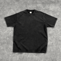 275gsm kaus rajut longgar pria, baju lengan pendek katun 100% gaya Vintage, kaus rajut longgar pola kustom mode musim panas