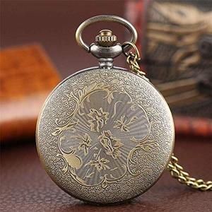 Orologio da Tasca Vintage in Rame Anticato con Catena, Design Inciso a Ragnatela, Stile Commemorativo Nostalgico - Product Image 5
