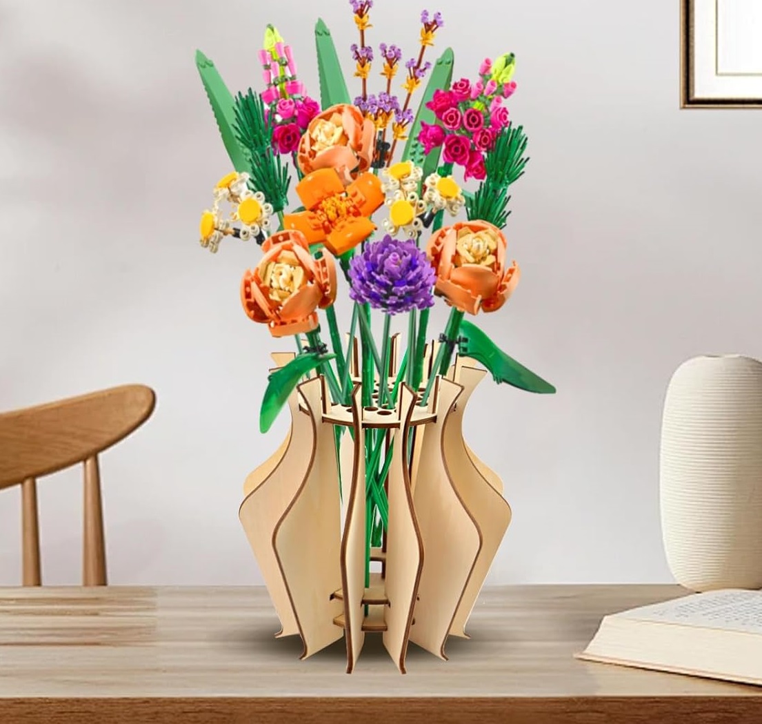 202405 Wooden Display Stand Vase for Lego Flowers - Modern