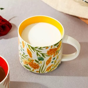 Tazas de Cerámica Coloridas de 12 oz con Diseño Floral Esmaltado en el Interior, Tazas de Porcelana para Café, Té, Agua, Leche, Uso Diario para el Hogar, Oficina, Hotel - Product Image 6