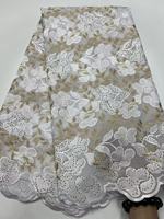 Dentelle suisse en voile 100% coton pur KC Fabric avec strass, 5 yards, broderie florale pour robe de mariée nigériane