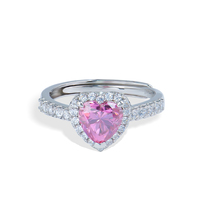 Offres Spéciales 925 Sterling Silver Fine Jewelry Rose 1ct Coeur Coupe Moissanite Diamant Taille Réglable Bague de Fiançailles pour Fille