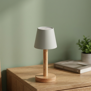 Lámpara de Mesa de Madera con Pantalla de Lino, Lámpara de Pie LED AC E26, Estilo Nórdico Minimalista, Luz de Lectura para Dormitorio - Product Image 4