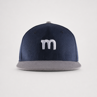 Casquette de baseball personnalisée en sergé marine à visière plate, 6 panneaux, snapback, visière grise brodée, réglable, vente en gros, OEM, faible MOQ