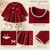 Ensemble pull côtelé bordeaux à nœud et jupe à motif cœur pour petites filles, vente en gros, OEM, ODM, étiquette privée, faible MOQ