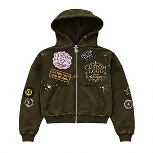 Hoodie Oversize en Coton et Polyester, Coupe Boxy, Épaules Tombantes, Broderie Effet Vieilli, Options de Strass Disponibles, MOQ 10 - Product Image 1