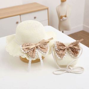 Bow Straw Hat Bag Set Summer Sun Shade <b>Sunscreen</b> Hat Super Cute Kids Straw Hat - Product Image 3