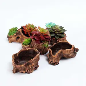 Pastoral Creative Flowerpot Tree Root Carving Mini Flower Pot Cement Basin Reusable Succulents Flower Planter Stump Flower Pot