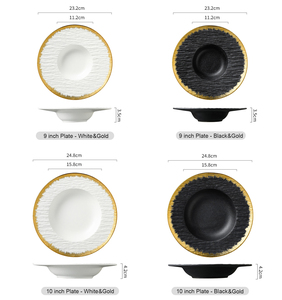 Platos de cena de lujo con luz nórdica, <span class=keywords><strong>vajilla</strong></span> de cerámica con textura de roca con borde dorado, juego de platos de sopa profunda para uso en restaurante doméstico - Product Image 5