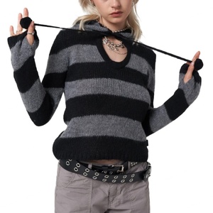 Prix d'usine, sweats à capuche tricotés à rayures fumées, de haute qualité, avec logo personnalisé, mode décontractée, confortables - Product Image 3