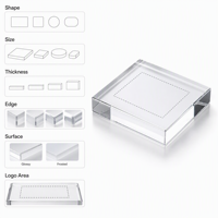 Base de présentation en acrylique personnalisée, bloc transparent solide, support en cube, socle pour photographie de produits avec bord poli pour la vente au détail
