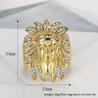 JZ041 Nouveau Hip-Hop Européen Américain Chef Indien Bague Homme Acier Titane Acier Inoxydable Plaqué Or