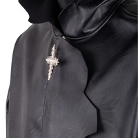 Veste en cuir PU pour homme TOPSHOW, noire, surdimensionnée, à capuche, style gothique, ourlet asymétrique, poignets découpés, avec pendentif croix