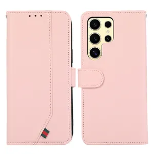 Casing Flip kulit untuk Samsung, S21 S22 S23 S24Ultra seri 2024 dengan fungsi dompet & Fungsi kartu geser anti-maling